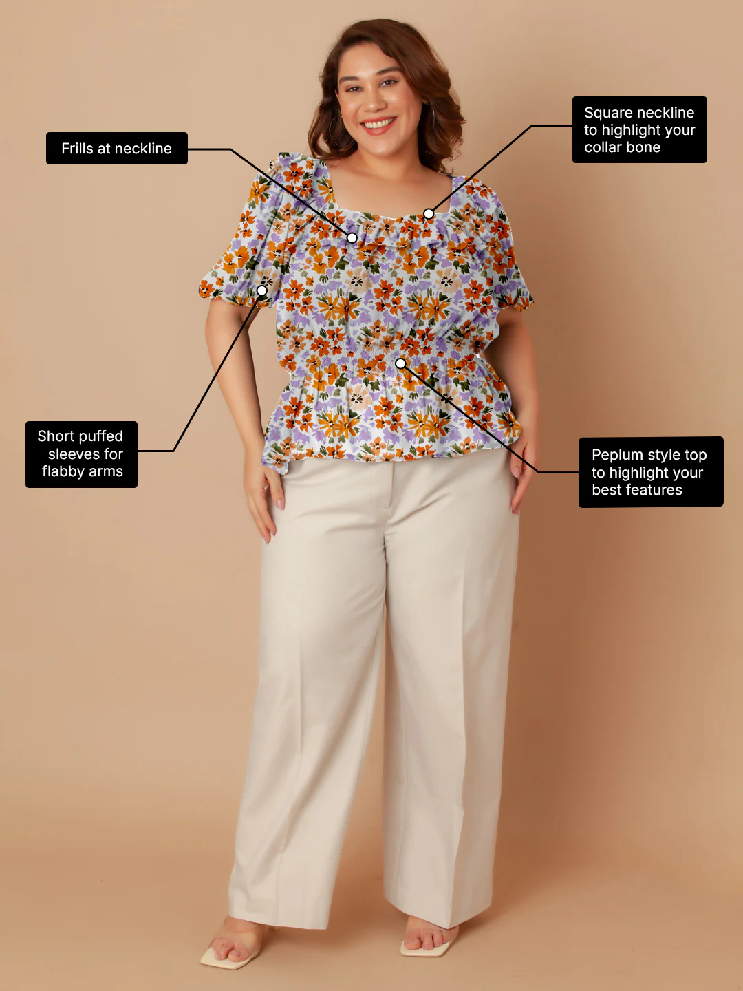 White Floral Print Peplum Top - Image 3