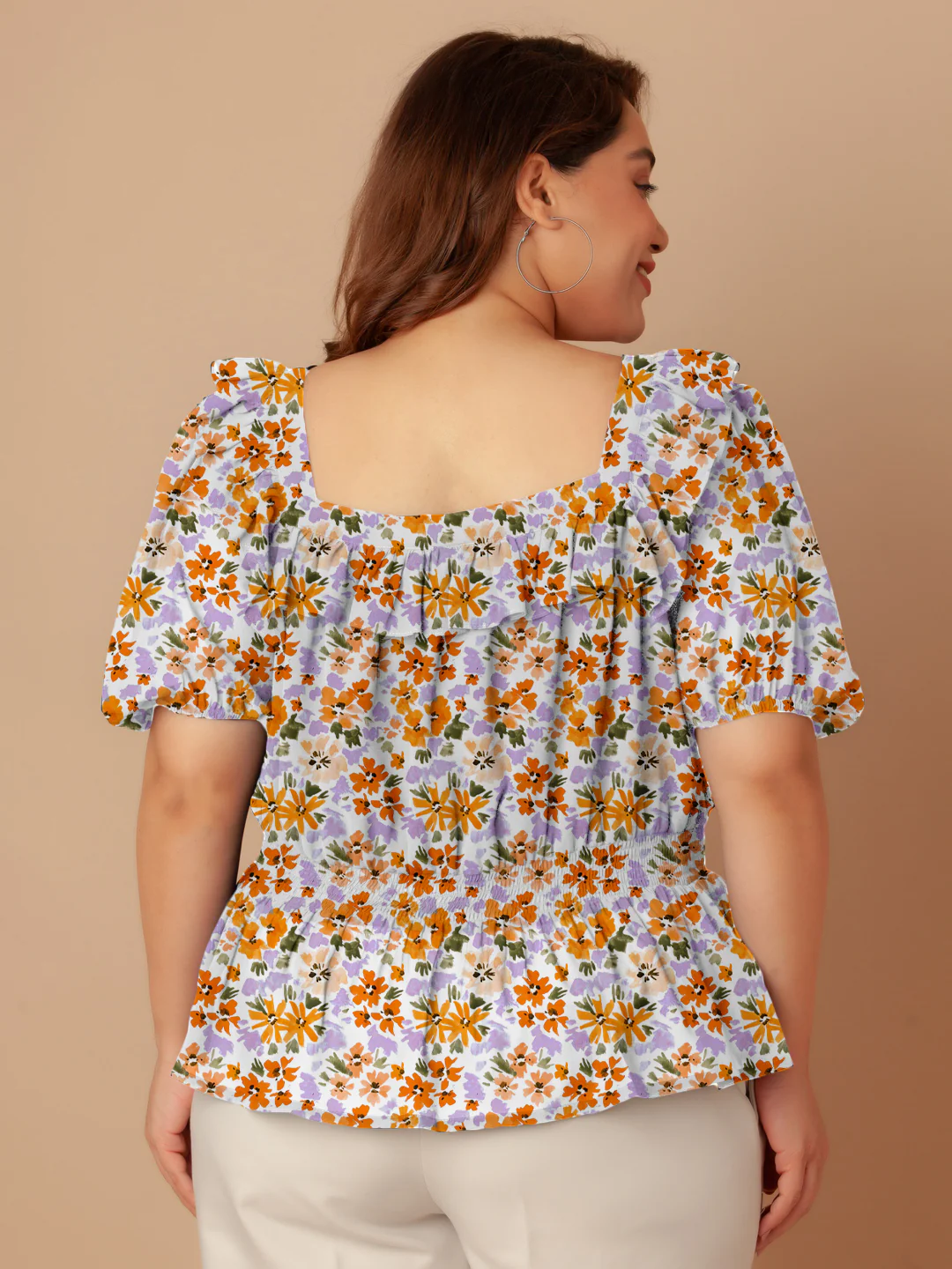 White Floral Print Peplum Top - Image 6