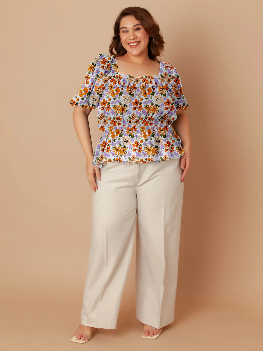 White Floral Print Peplum Top - Image 7