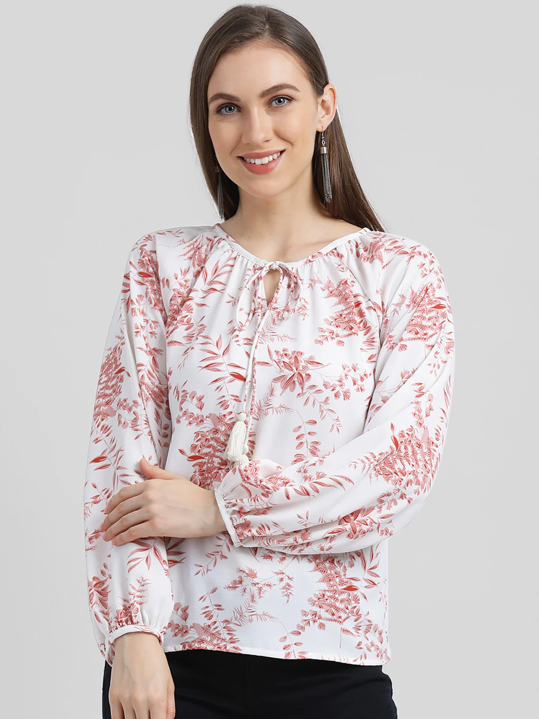 White Floral Print Regular Top
