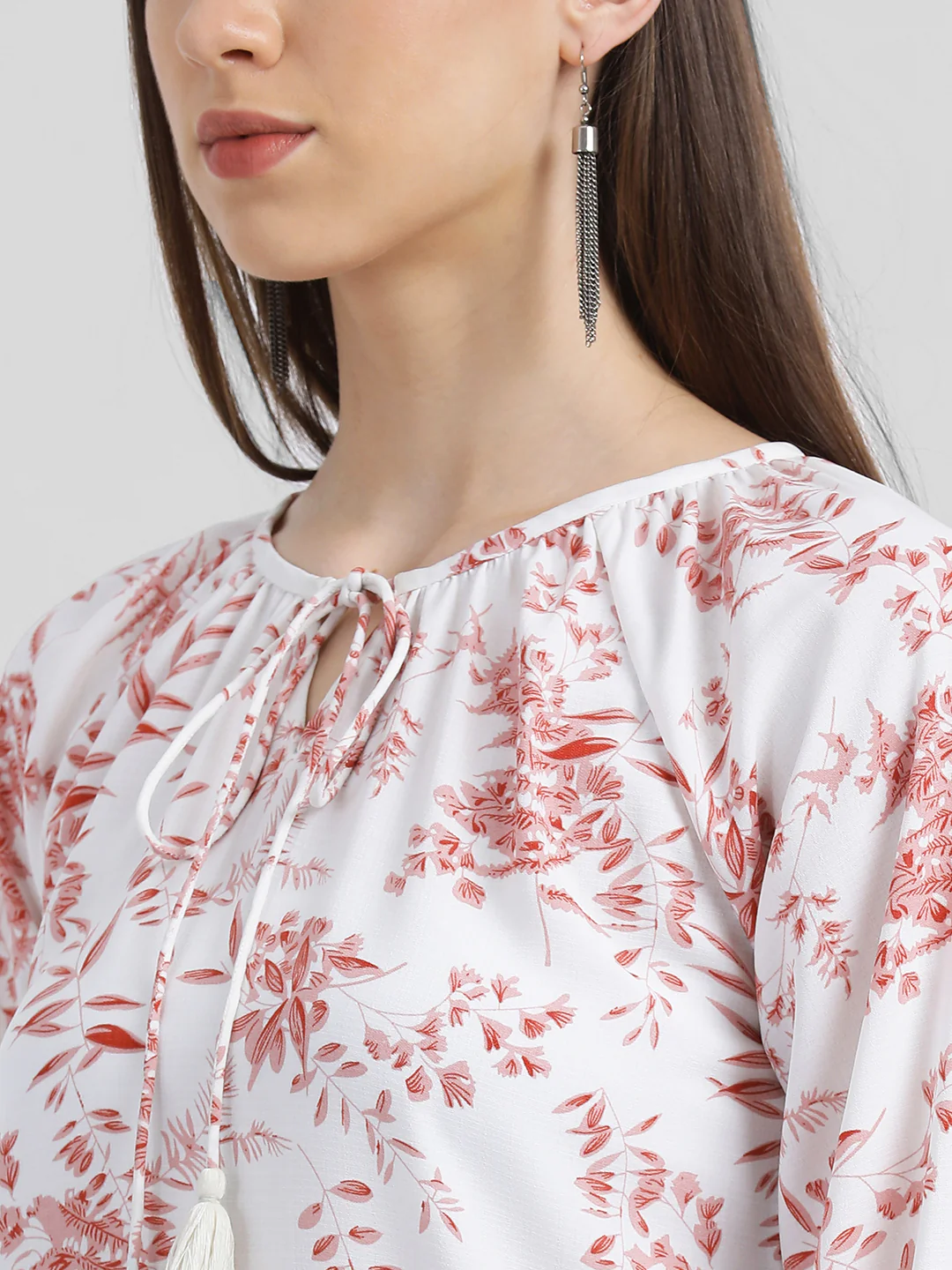 White Floral Print Regular Top - Image 6