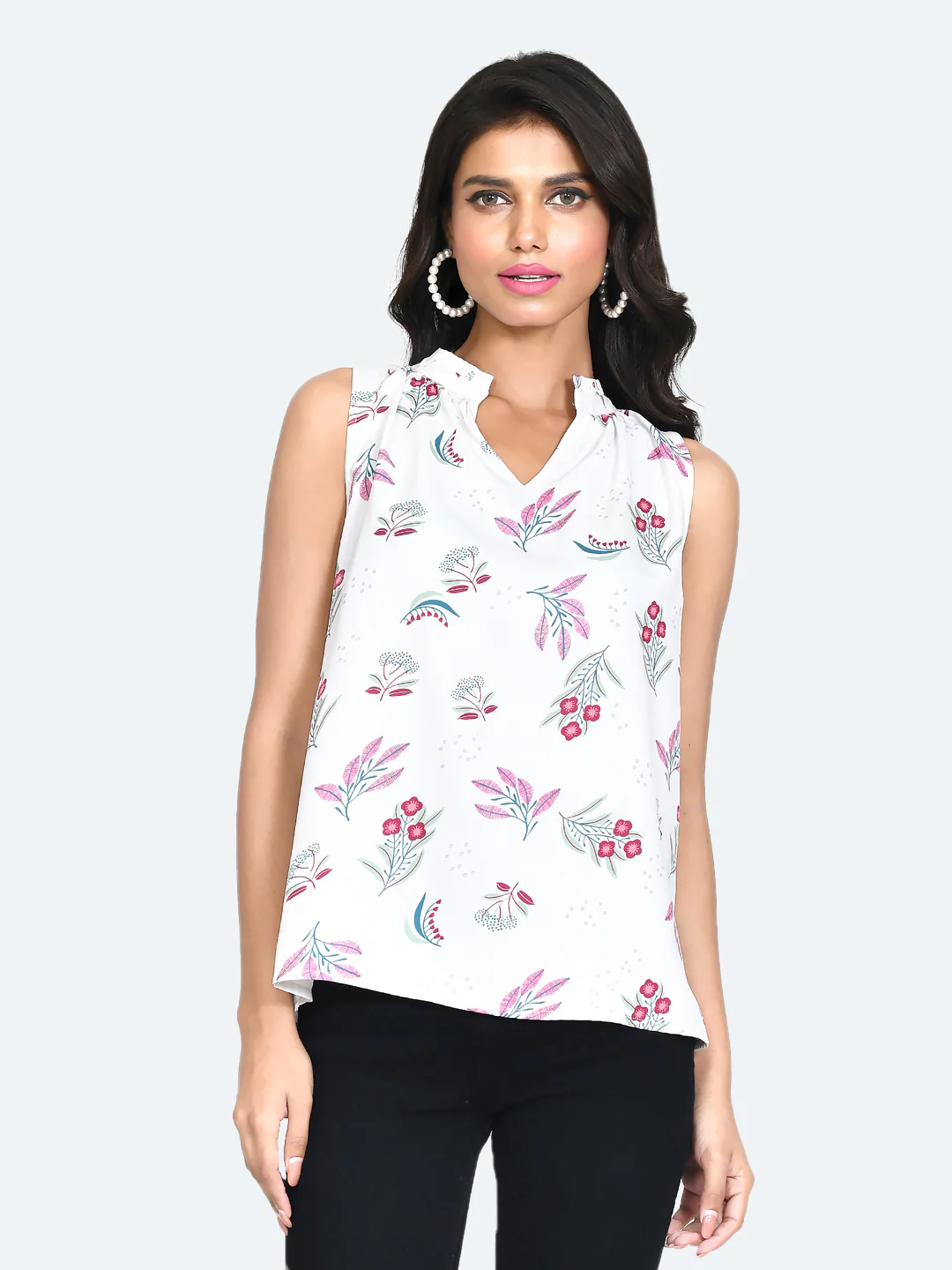White Floral Print Straight Top - Image 2