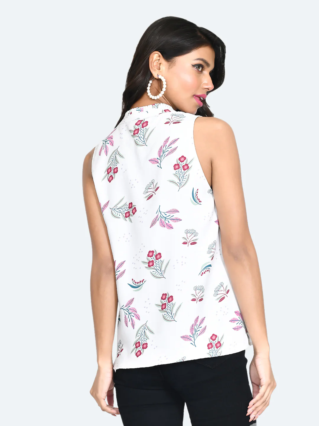 White Floral Print Straight Top - Image 4