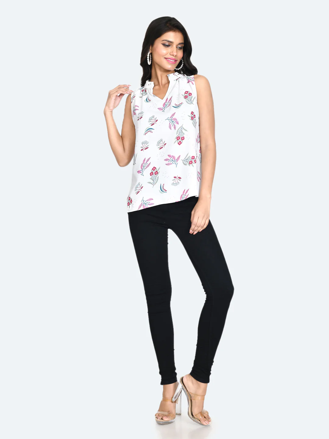 White Floral Print Straight Top - Image 5