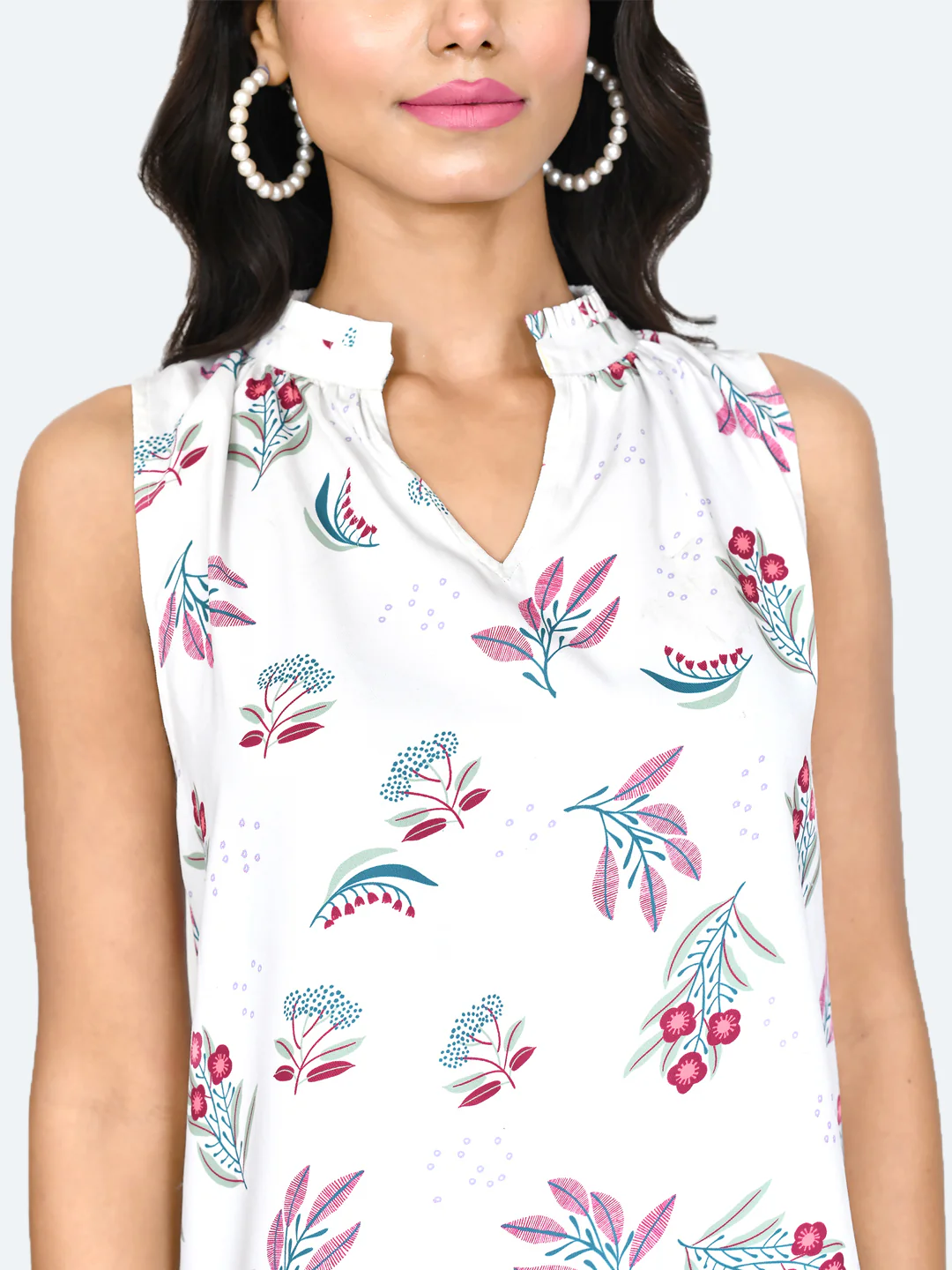 White Floral Print Straight Top - Image 6