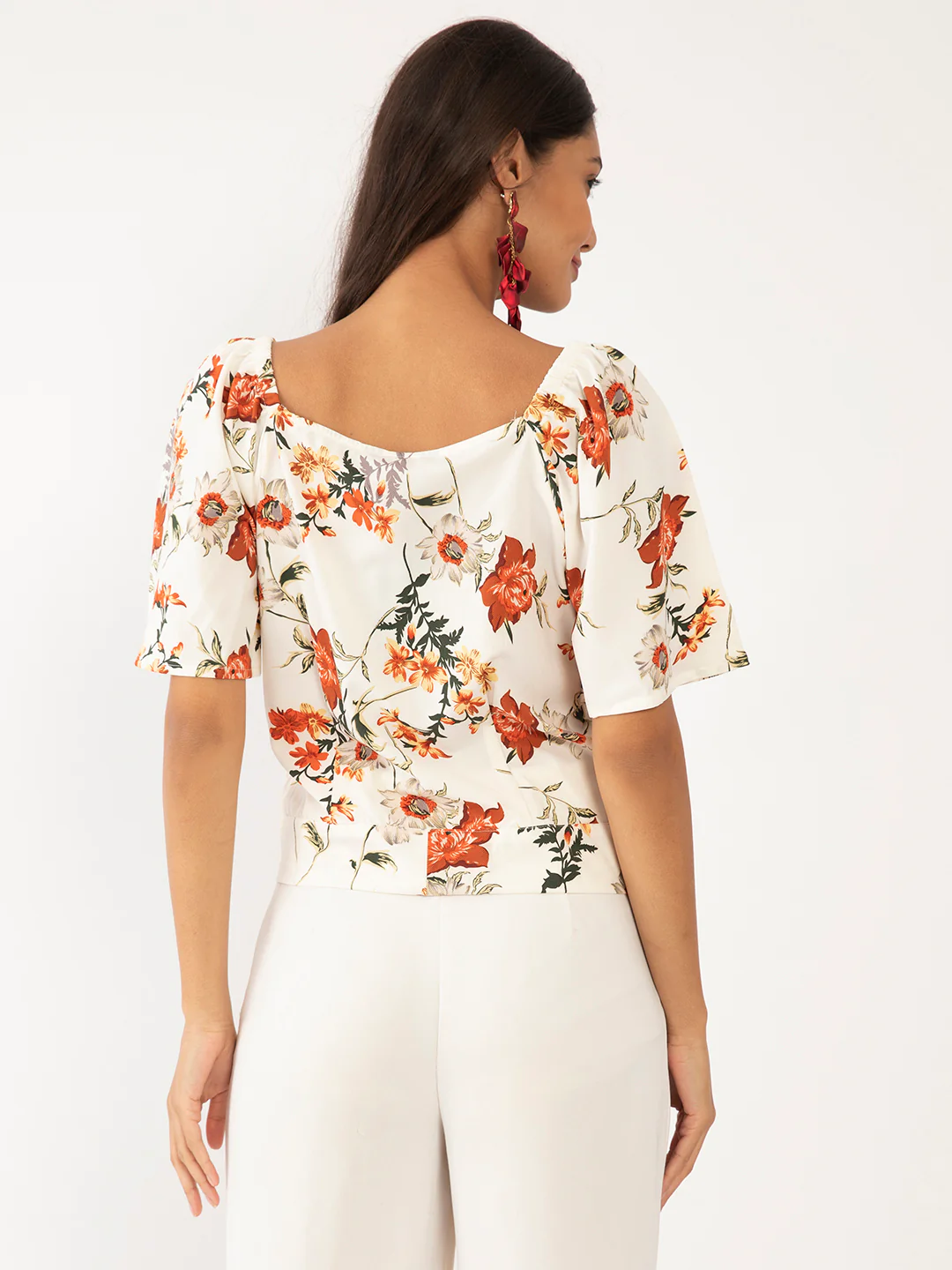 White Floral Print Tie-Up Top - Image 4
