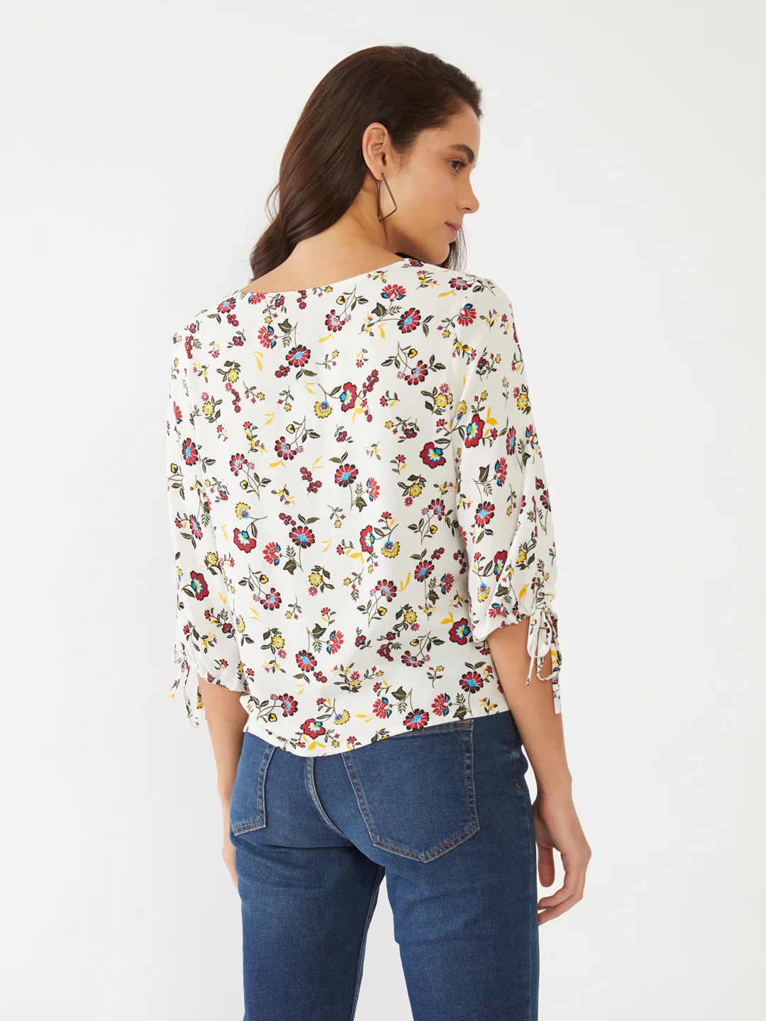 White Floral Print Tie-Up Top - Image 4