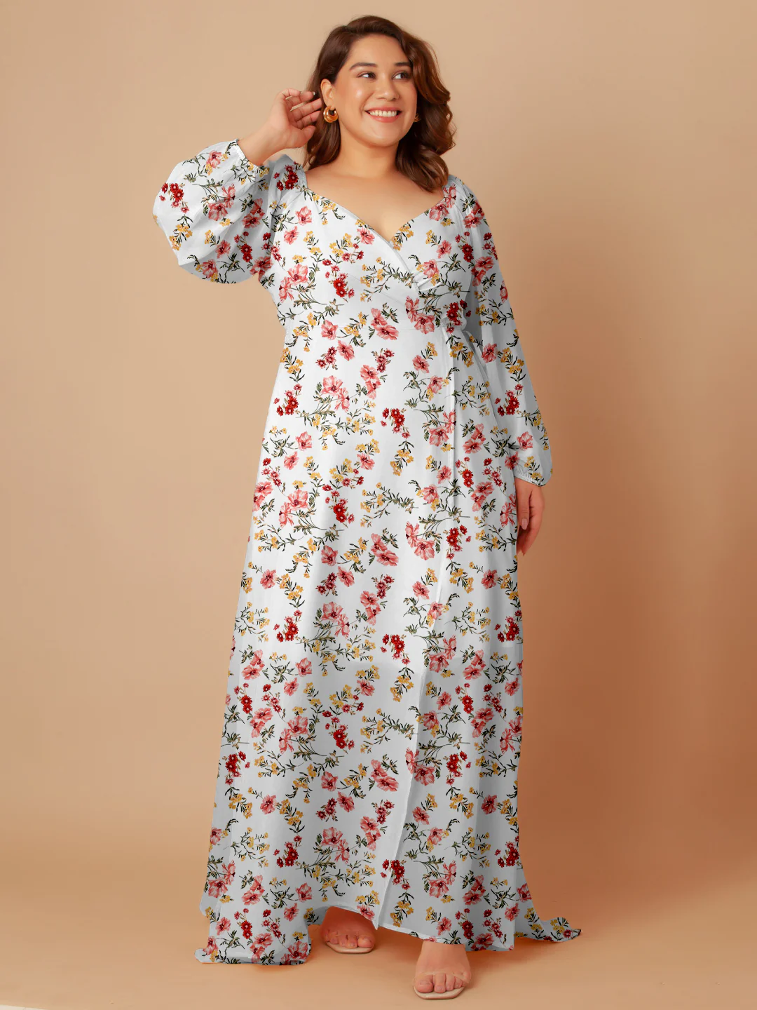 White Floral Print Wrap Maxi Dress - Image 6