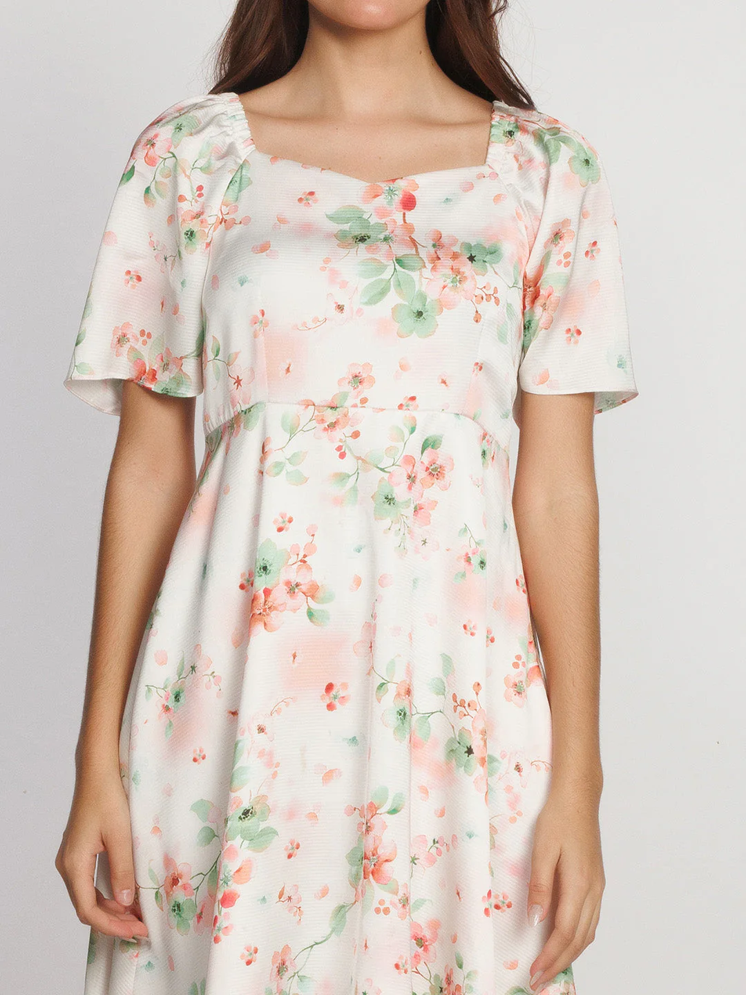 White Floral Printed Regular Short Dress - Image 6