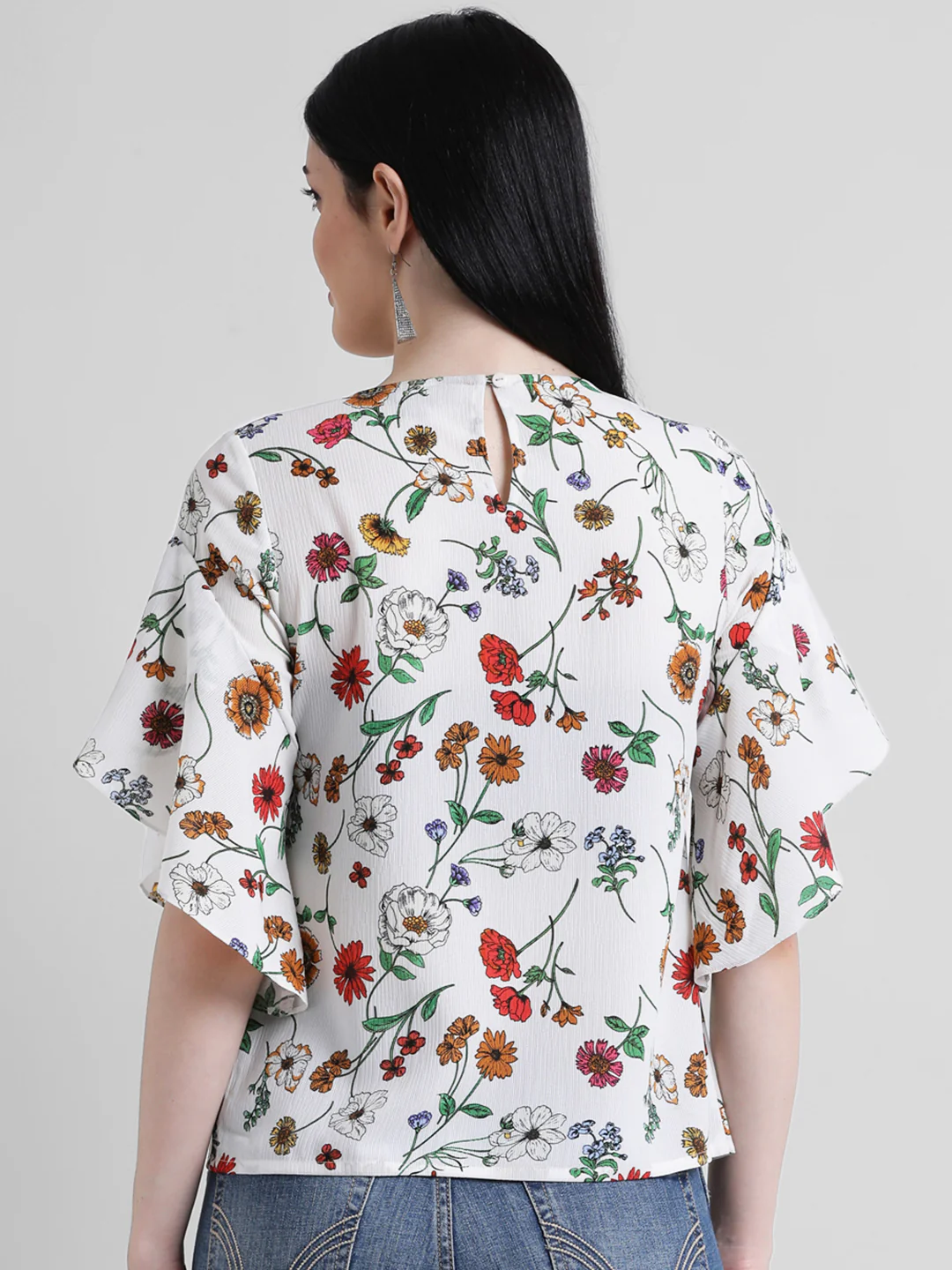 White Floral Printed Regular Top - Image 4
