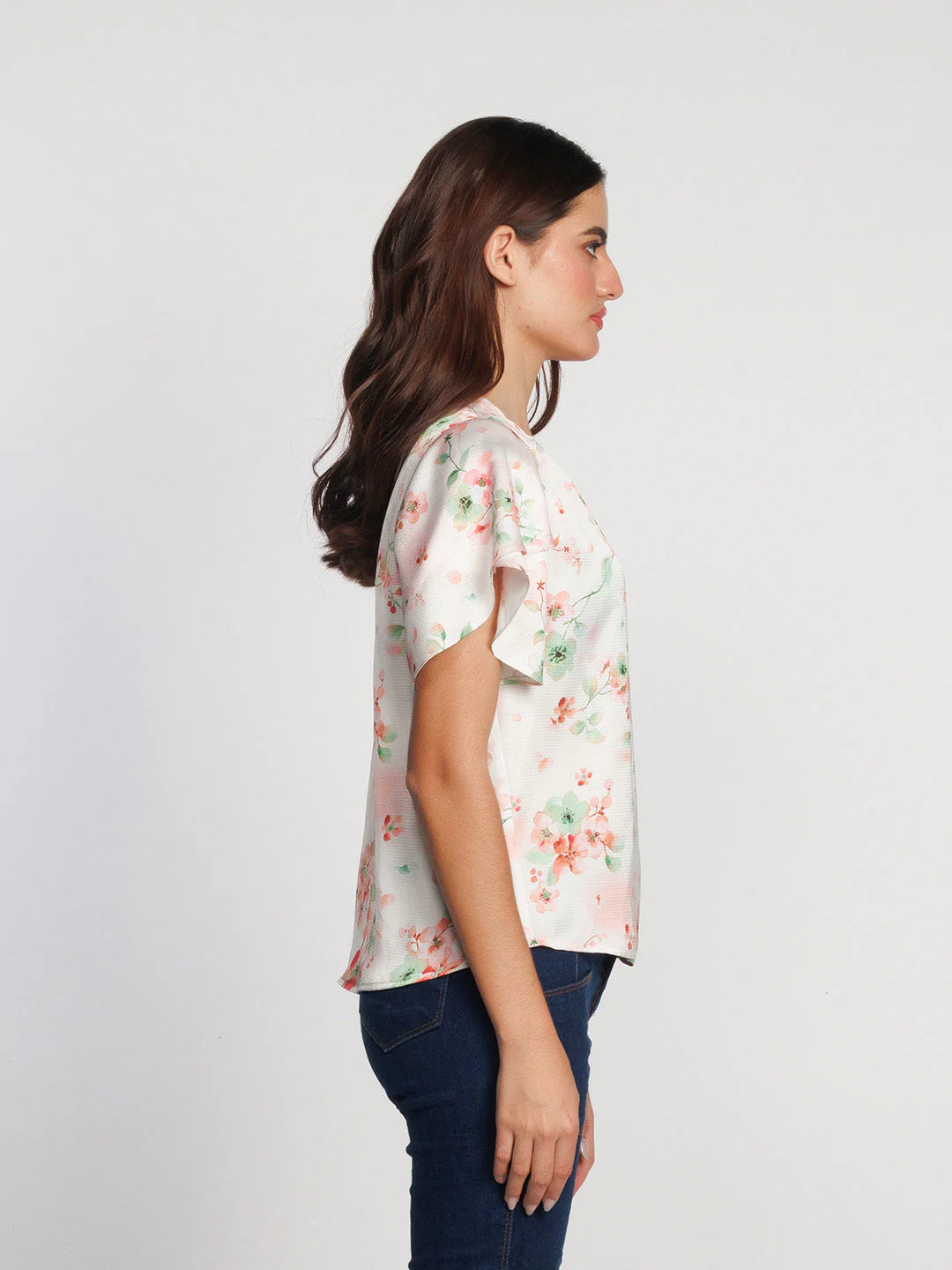 White Floral Printed Regular Top - Image 3