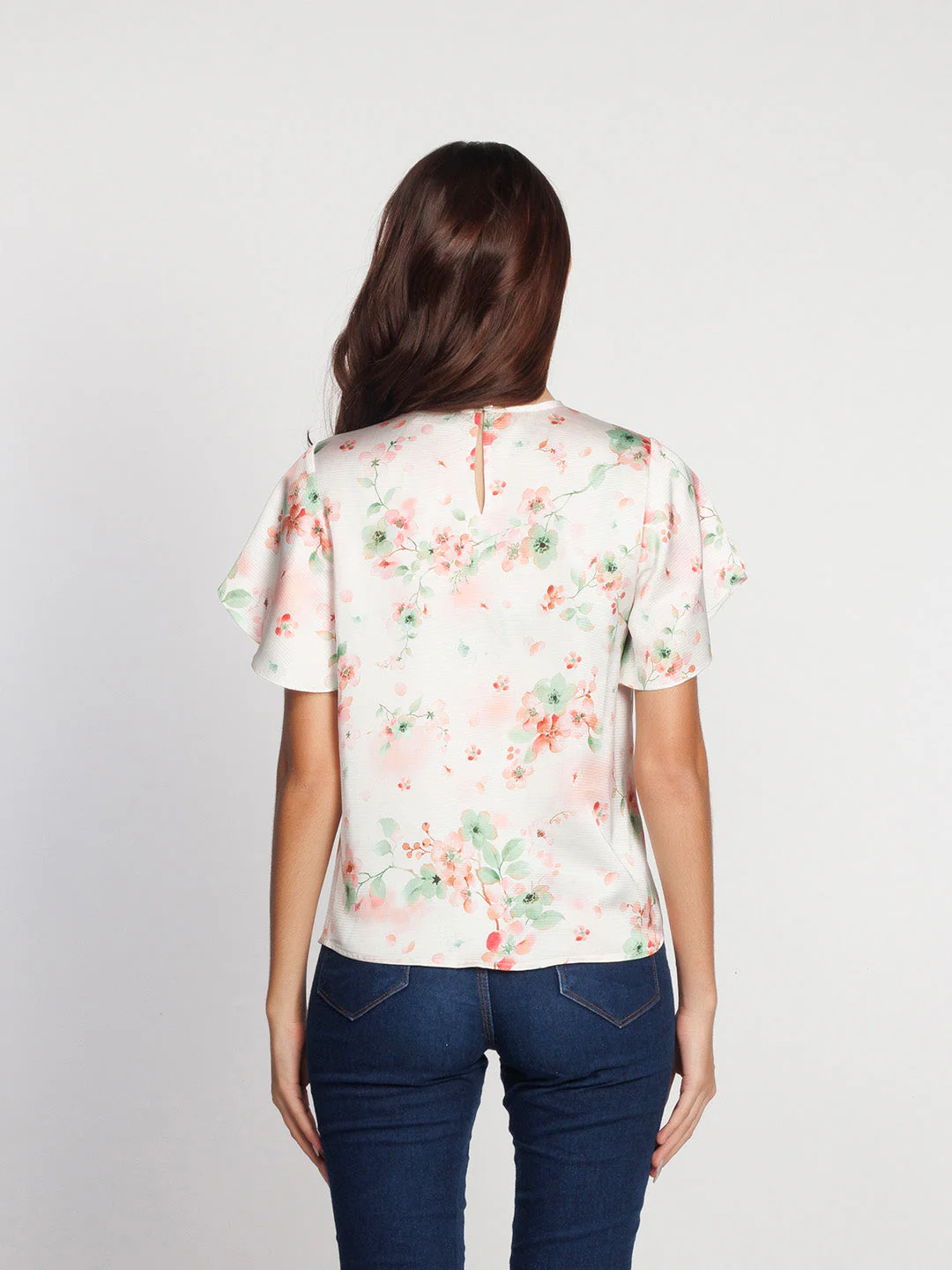 White Floral Printed Regular Top - Image 4