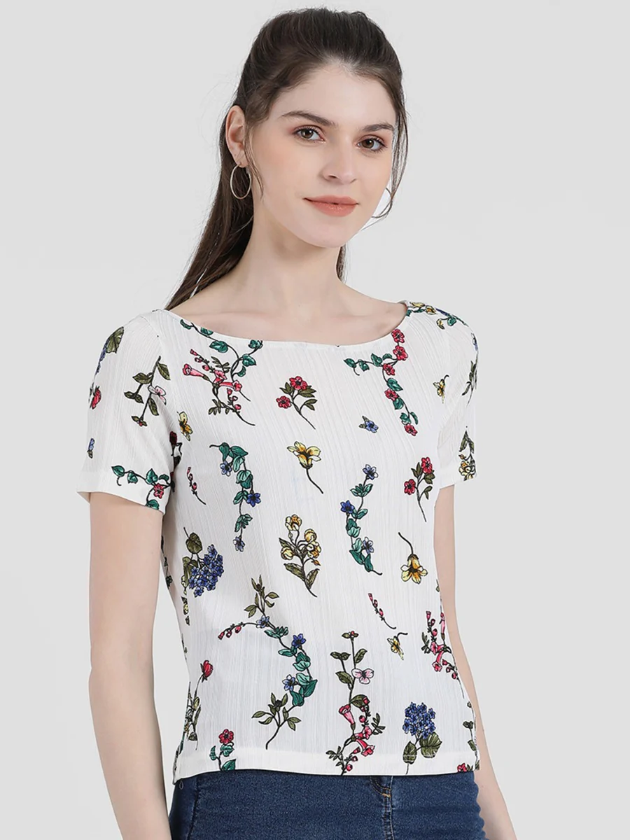 White Floral Printed Top - Image 3