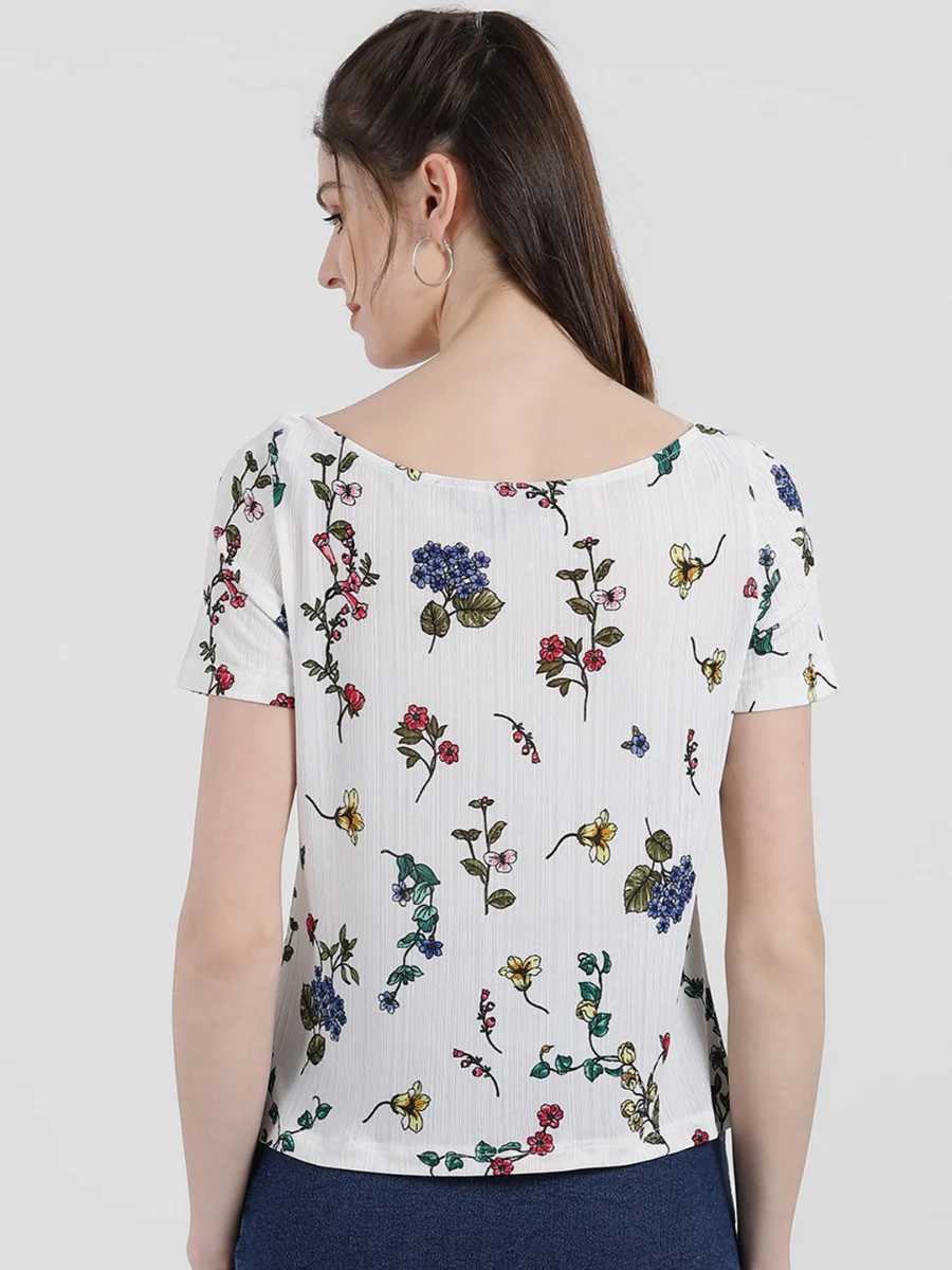 White Floral Printed Top - Image 4
