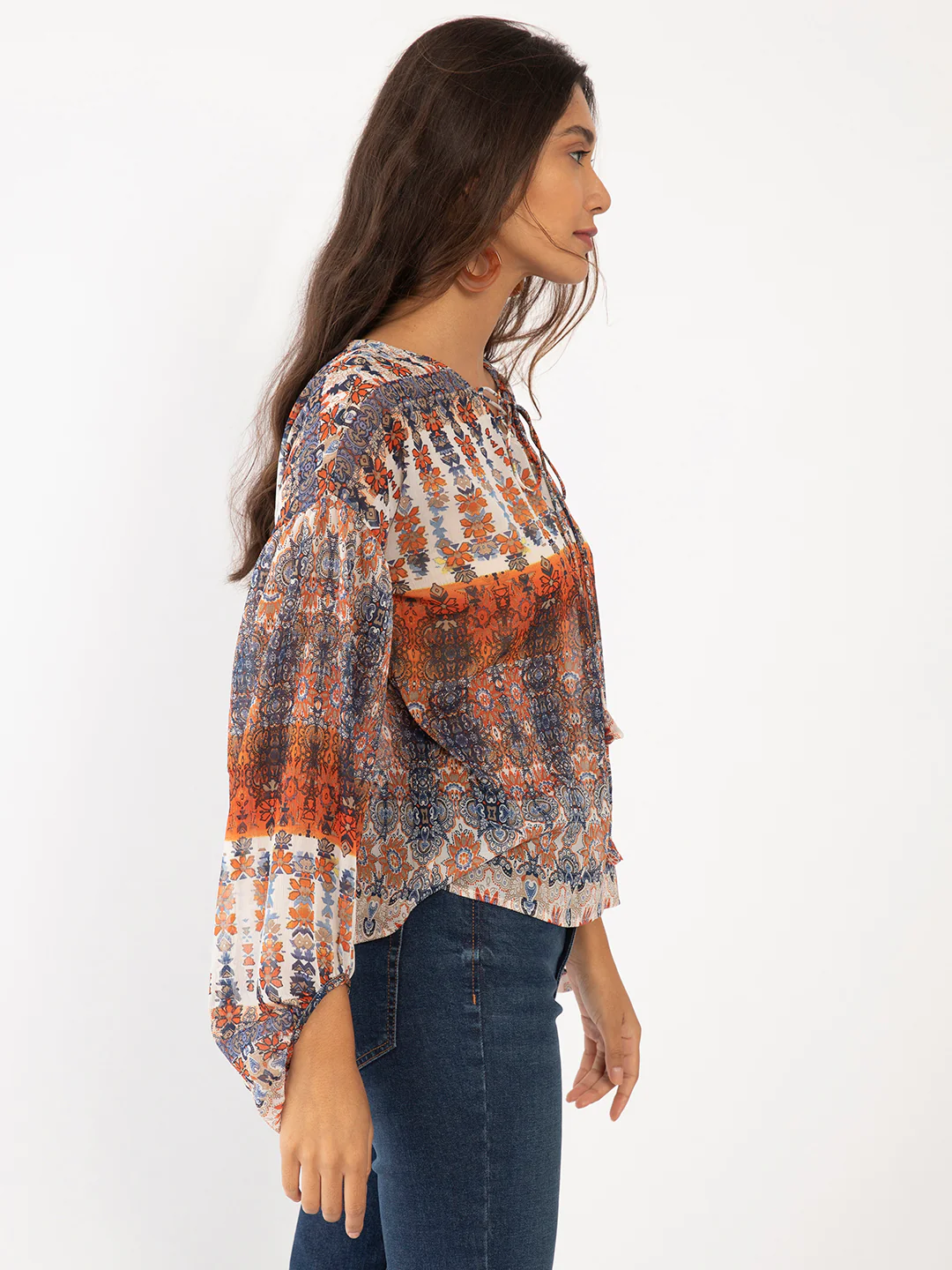 White Geometric Print Top - Image 3