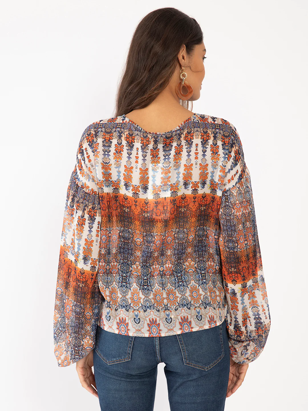 White Geometric Print Top - Image 4