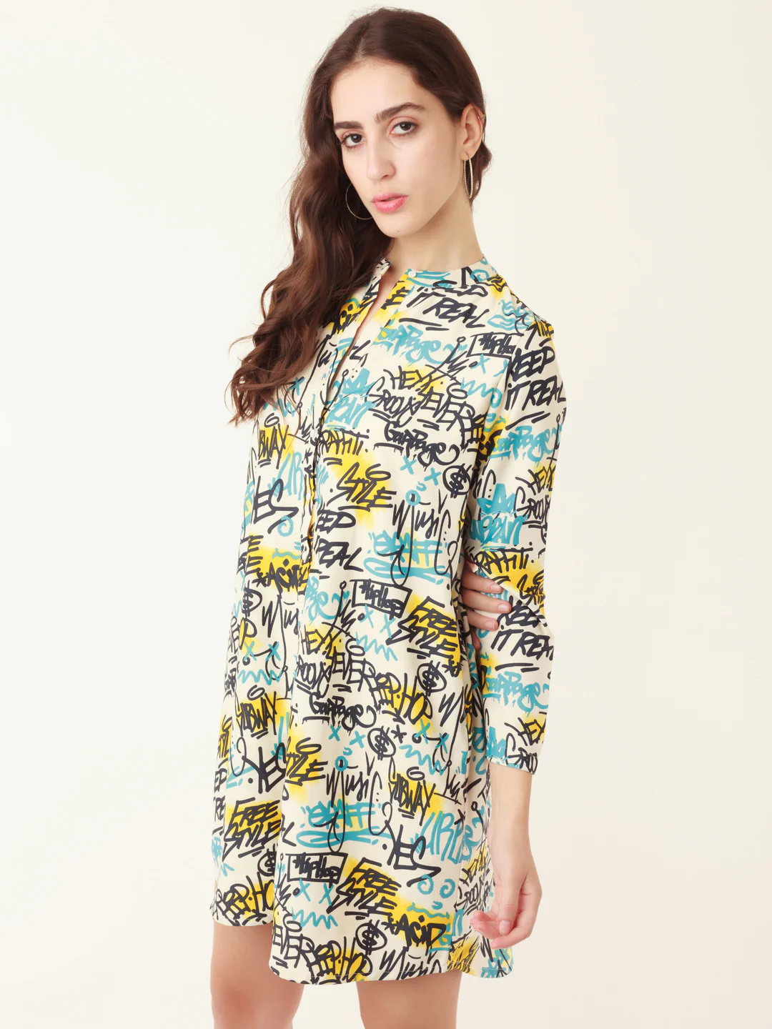 White Graphic Print Shirt Dress - Image 3