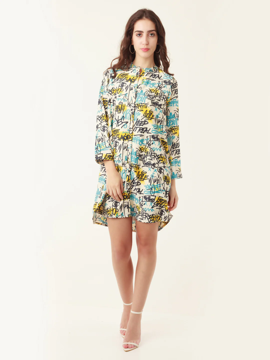 White Graphic Print Shirt Dress - Image 5