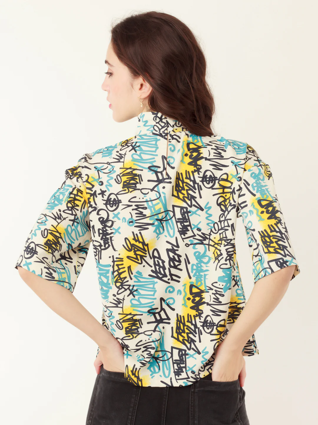 White Graphic Prints Regular Top - Image 4