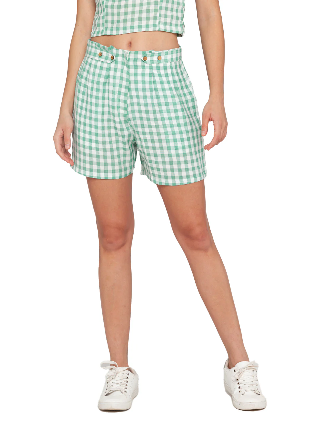 White & Green Checked Shorts - Image 3