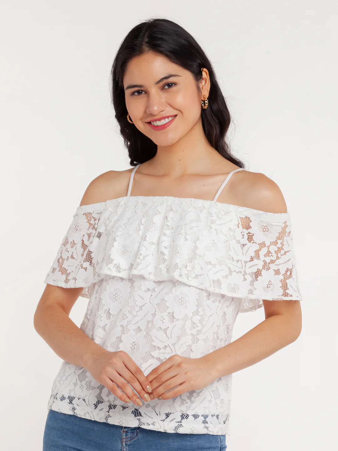 White Lace Off-shoulder Top - Image 2