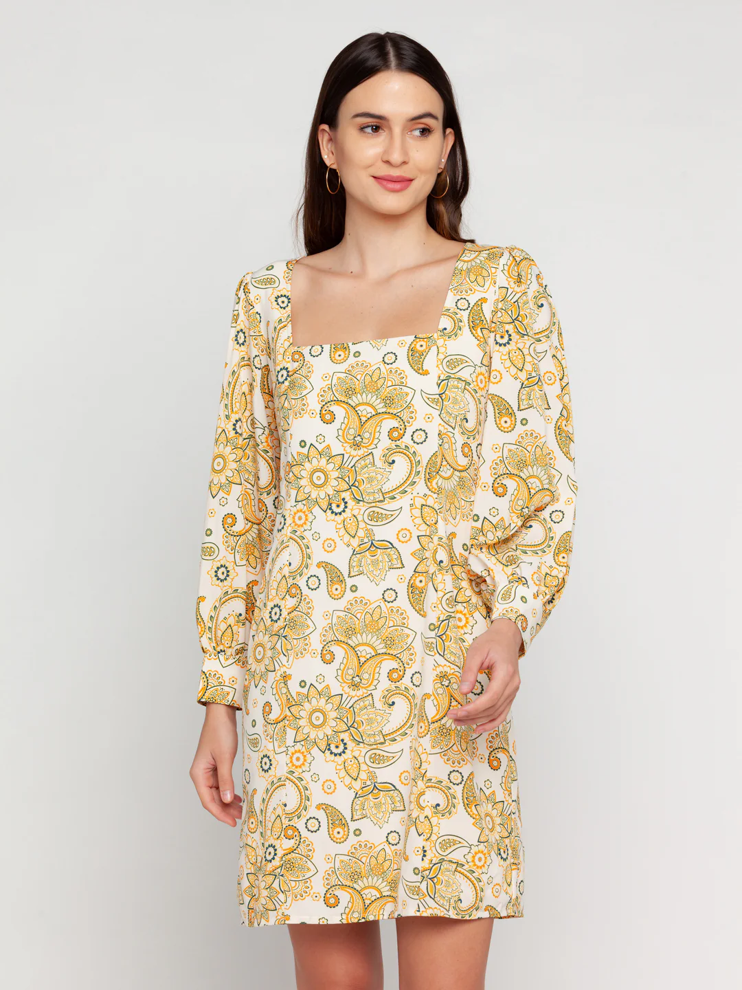 White Ornamental Printed Fitted Short Dress - Image 2
