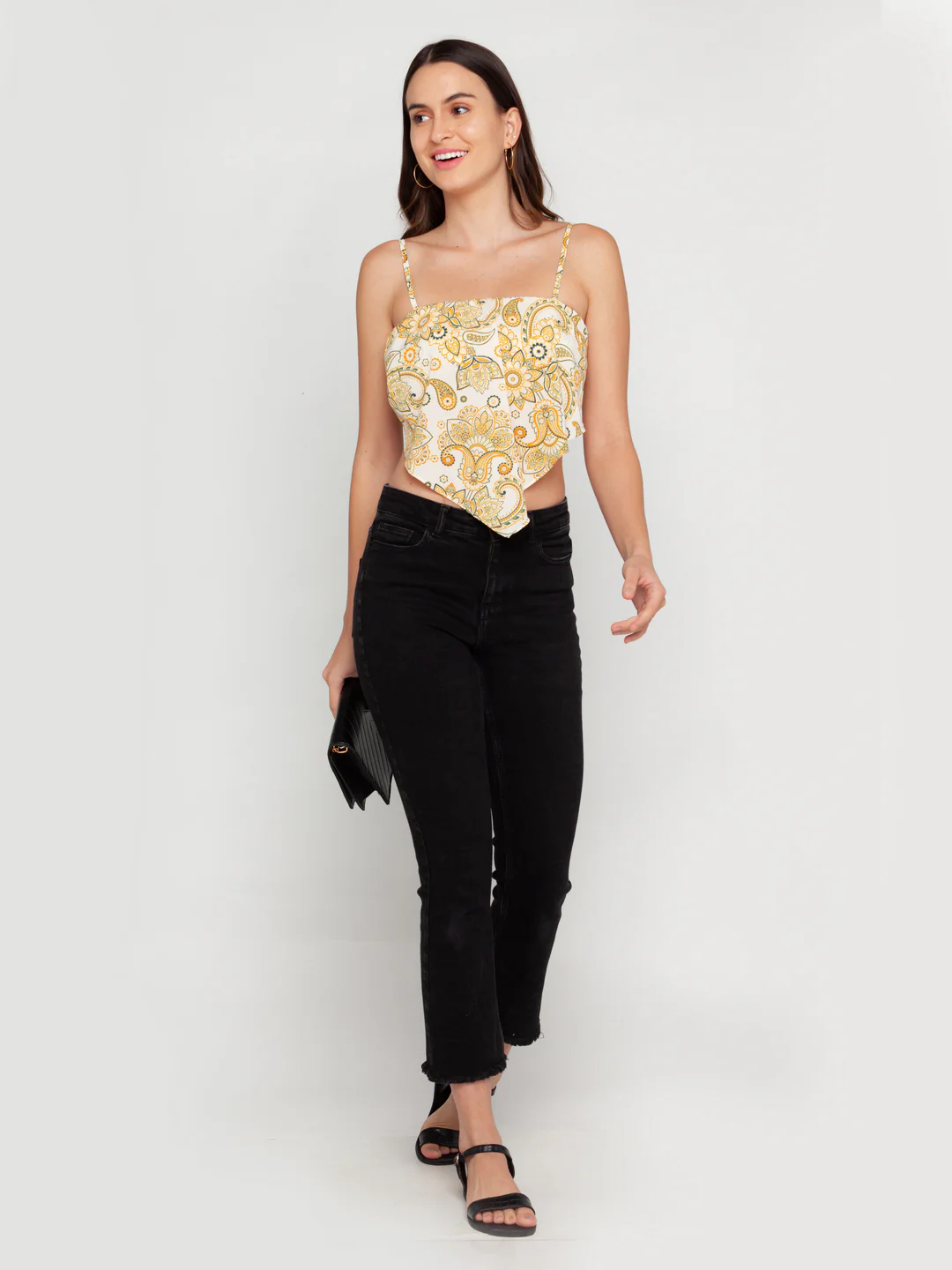 White Ornamental Printed Strappy Top