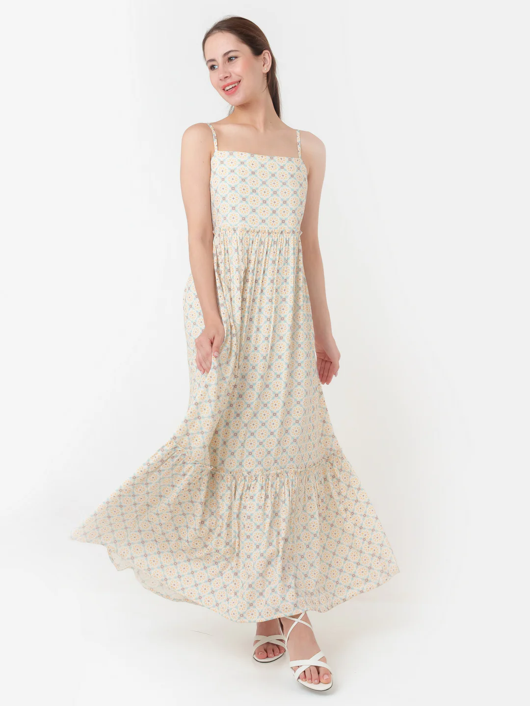 White Printed A-Line Maxi Dress - Image 2
