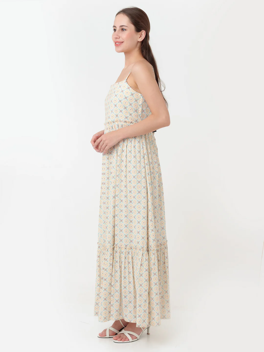 White Printed A-Line Maxi Dress - Image 4
