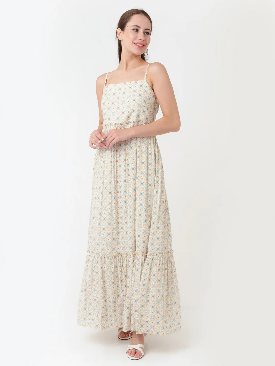 White Printed A-Line Maxi Dress - Image 6