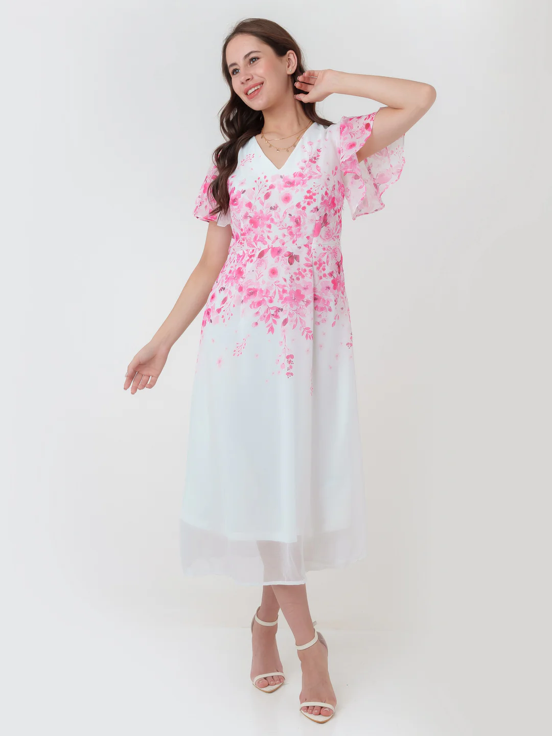 White Printed A-Line Maxi Dress