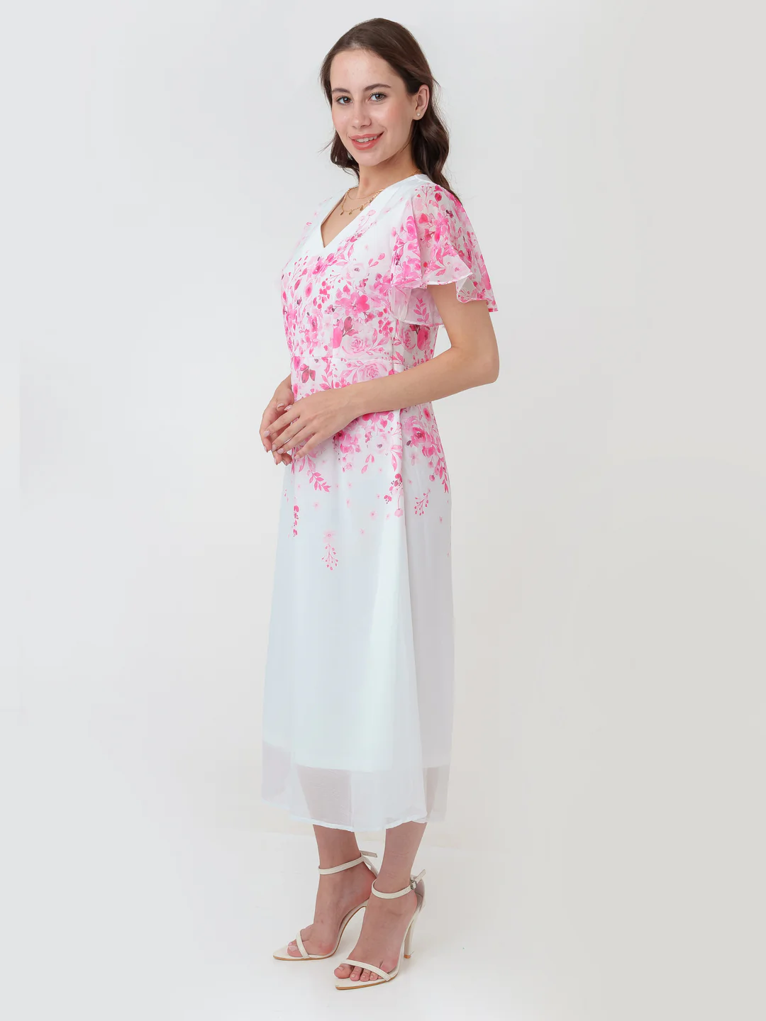 White Printed A-Line Maxi Dress - Image 3
