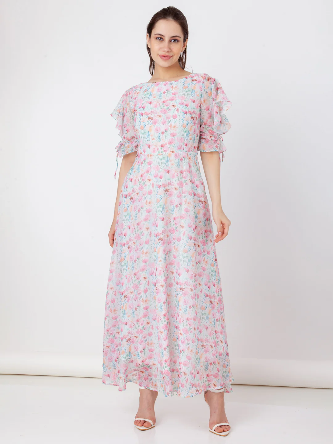 White Printed A-Line Maxi Dress - Image 2