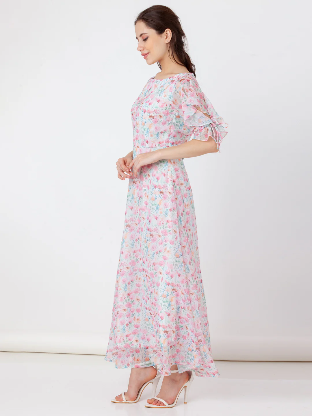 White Printed A-Line Maxi Dress - Image 3
