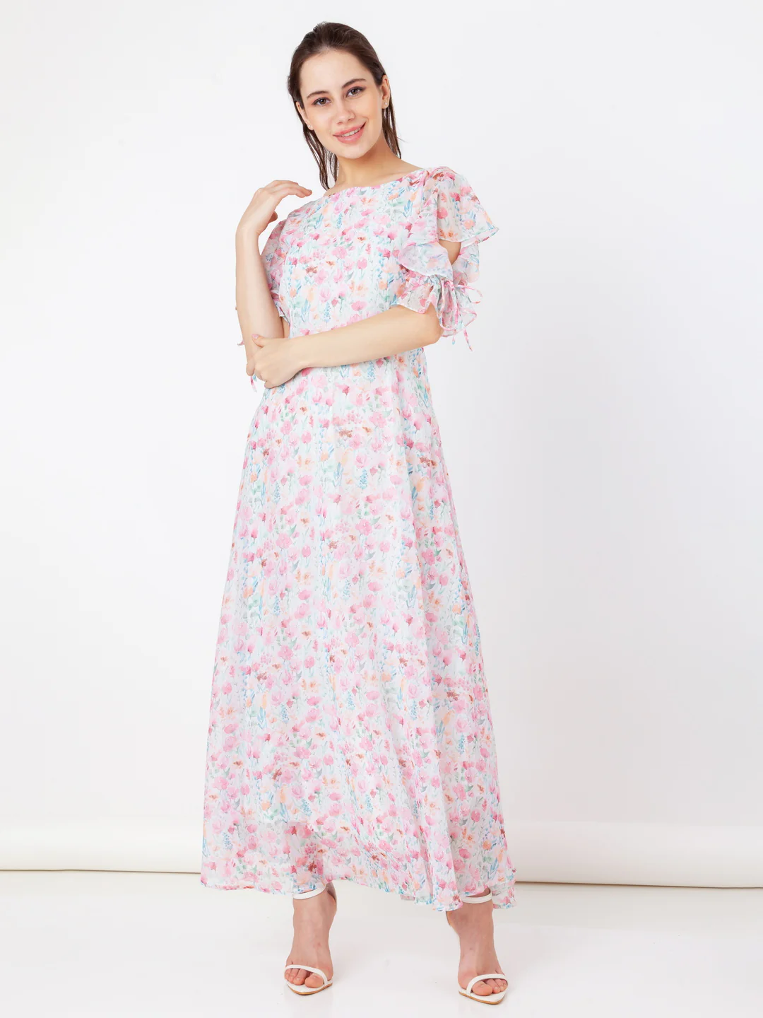 White Printed A-Line Maxi Dress - Image 5