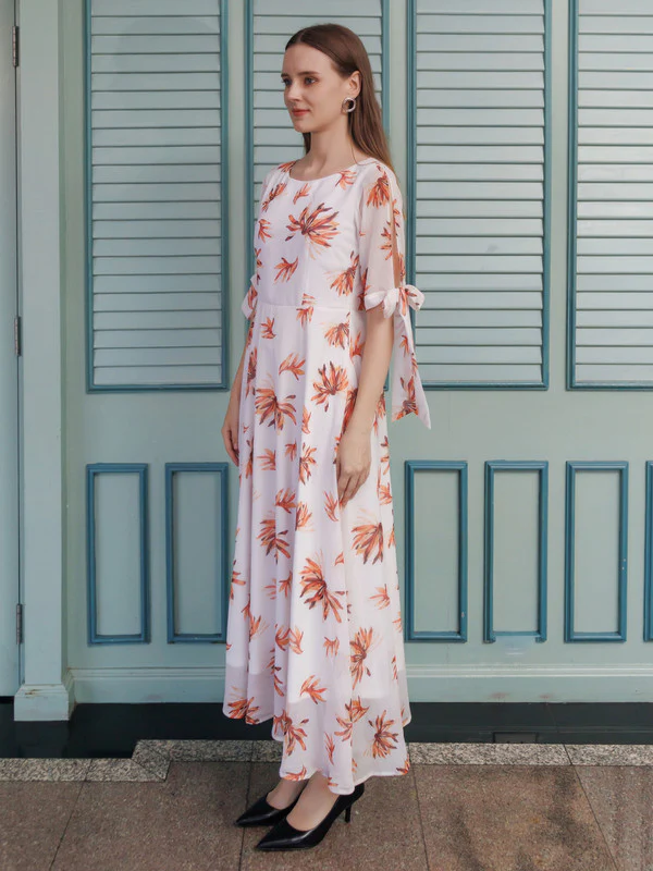 White Printed A Line Maxi Dress - Image 3