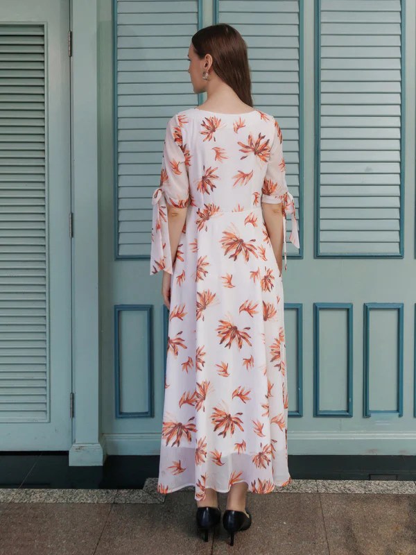 White Printed A Line Maxi Dress - Image 4