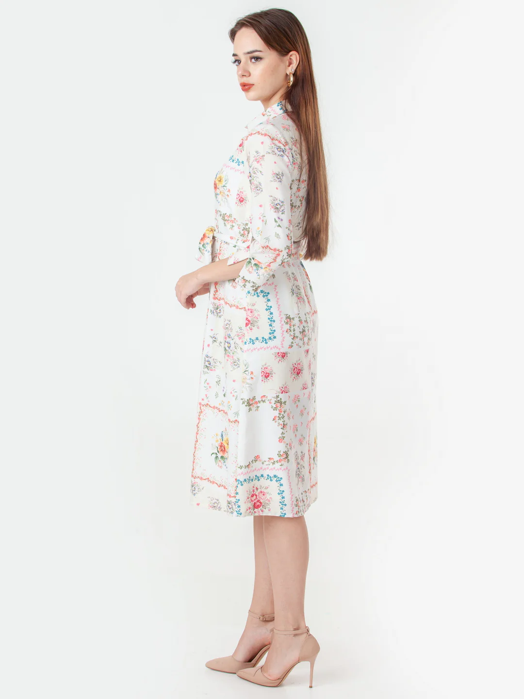 White Printed A-Line Midi Dress - Image 3