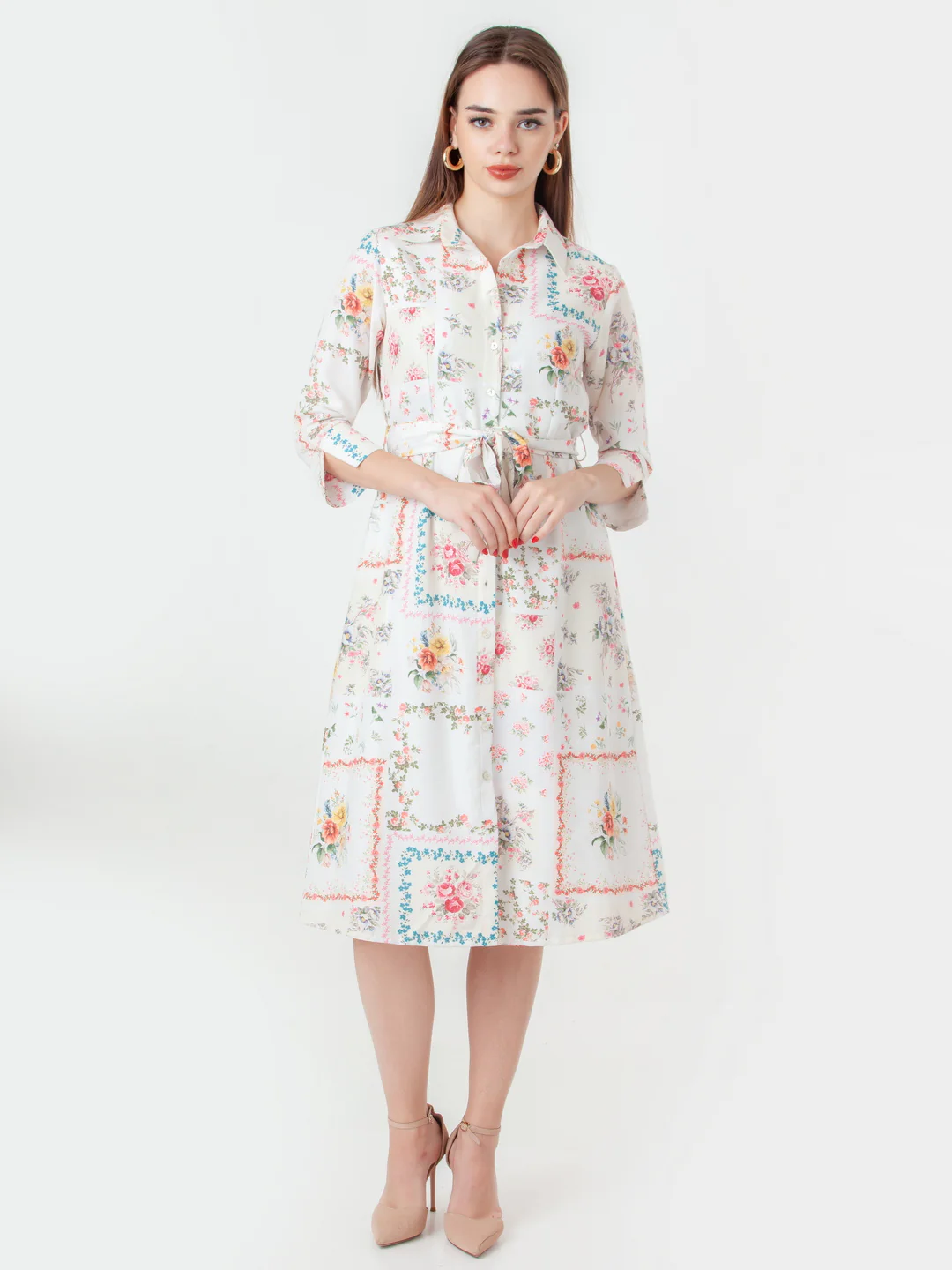 White Printed A-Line Midi Dress - Image 5