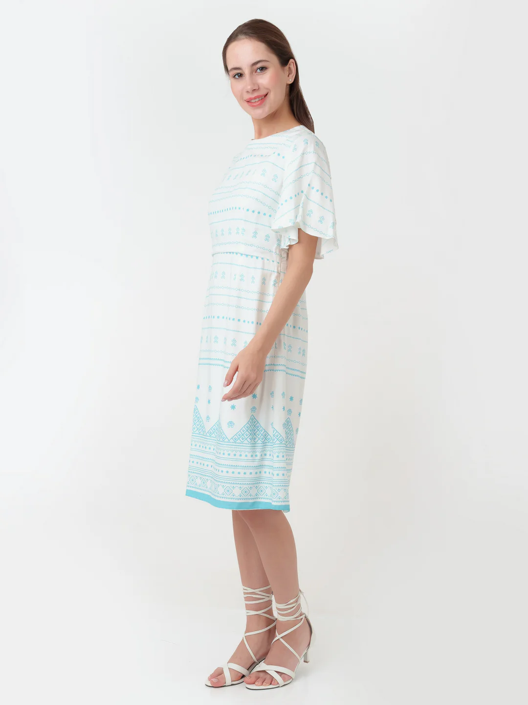 White Printed A-Line Short Dress - Image 3