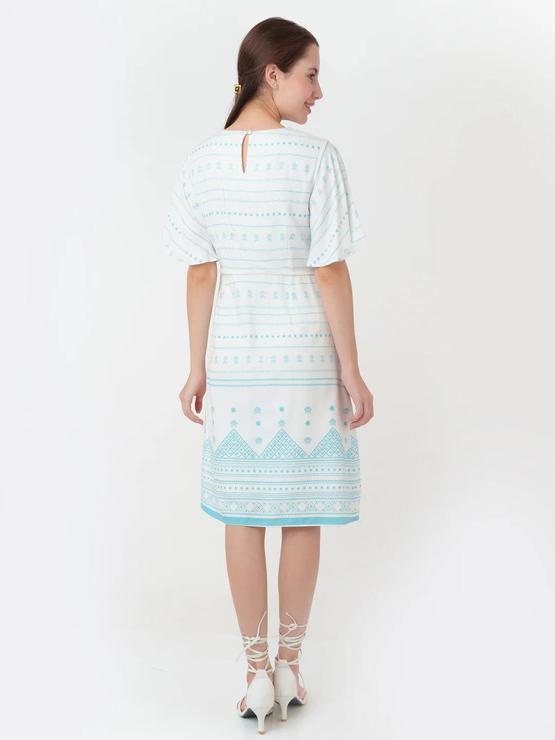 White Printed A-Line Short Dress - Image 4