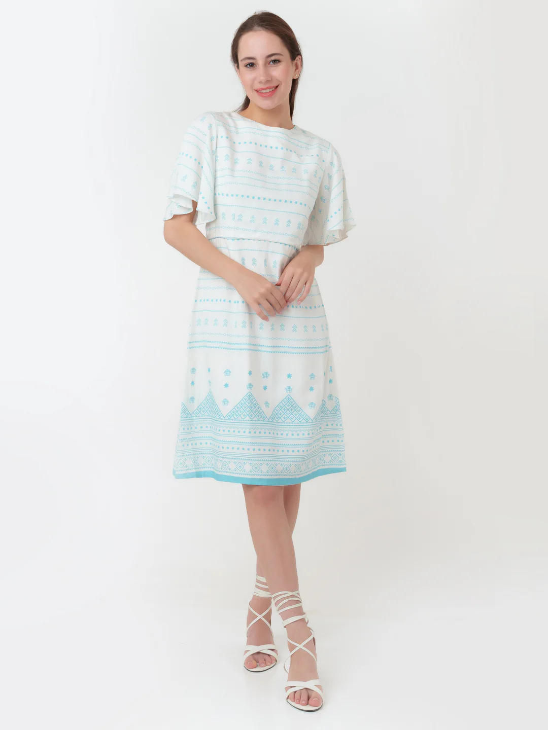 White Printed A-Line Short Dress - Image 5