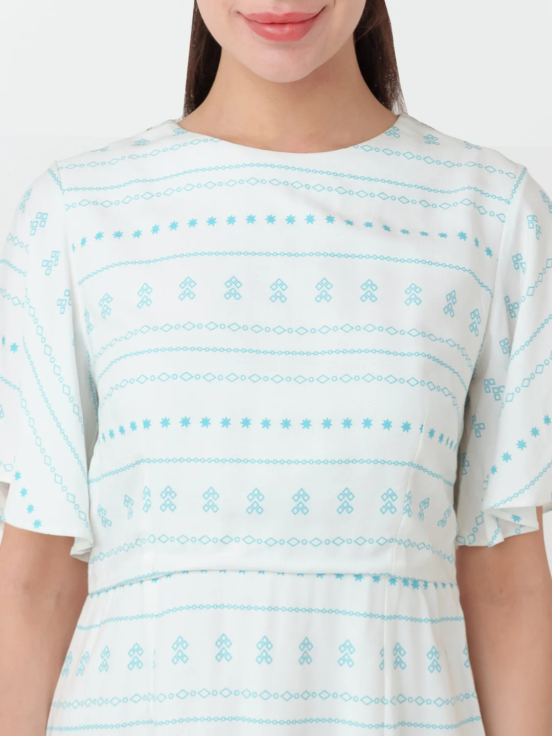 White Printed A-Line Short Dress - Image 6