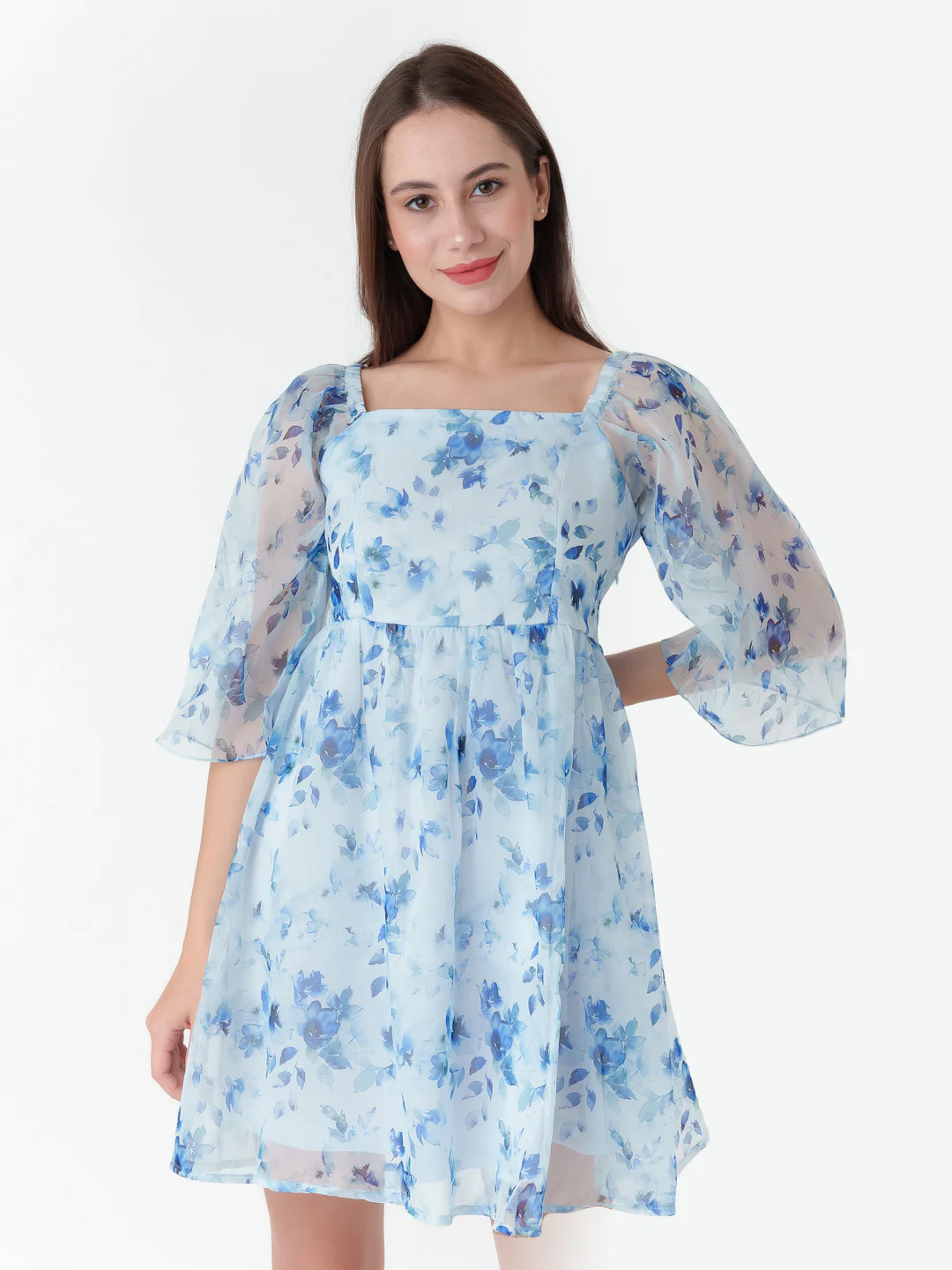 White Printed A-Line Short Dress - Image 2
