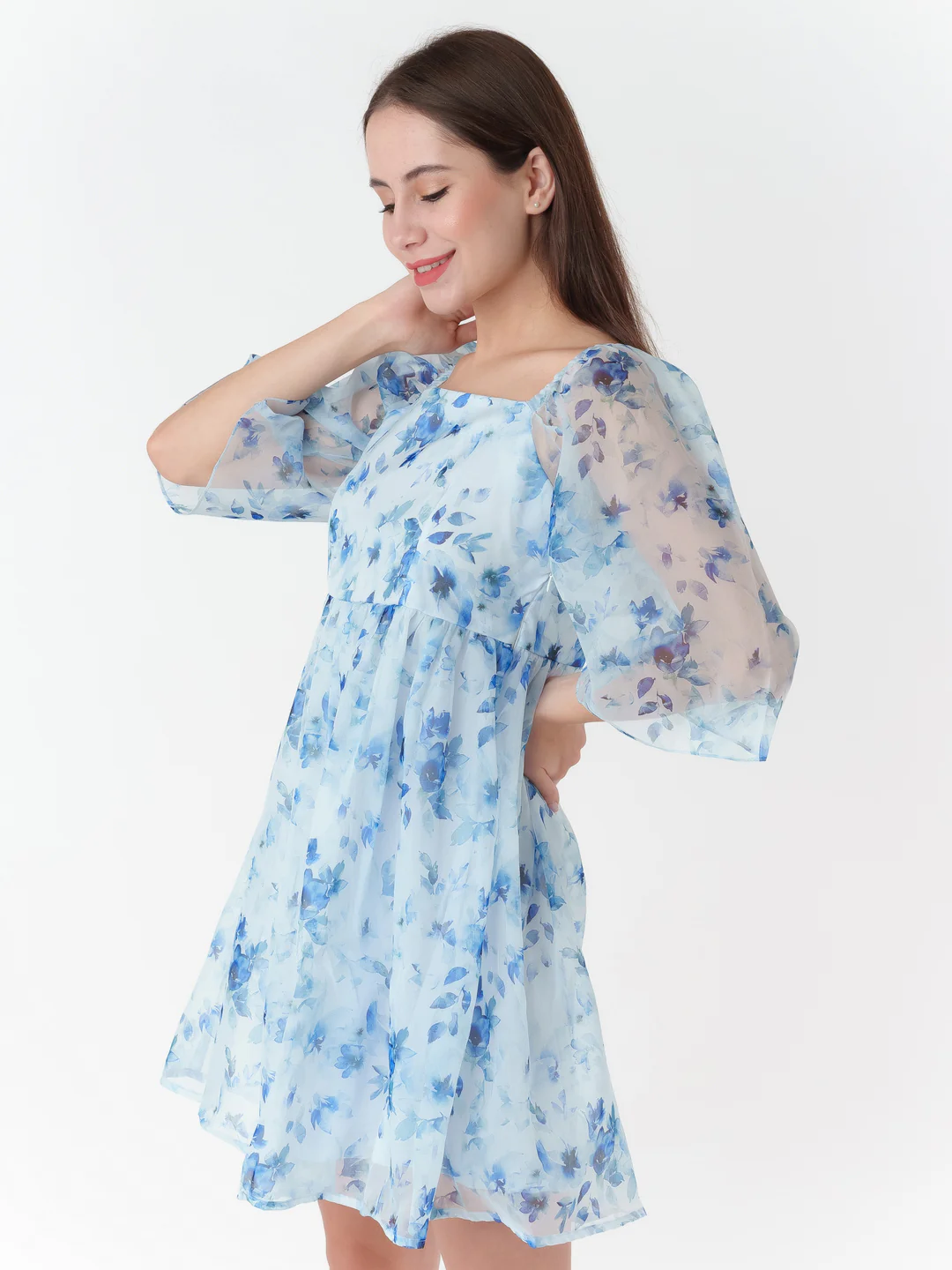 White Printed A-Line Short Dress - Image 3