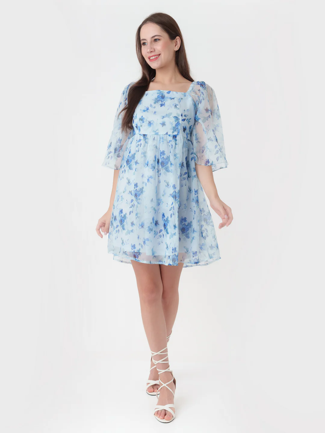 White Printed A-Line Short Dress - Image 5