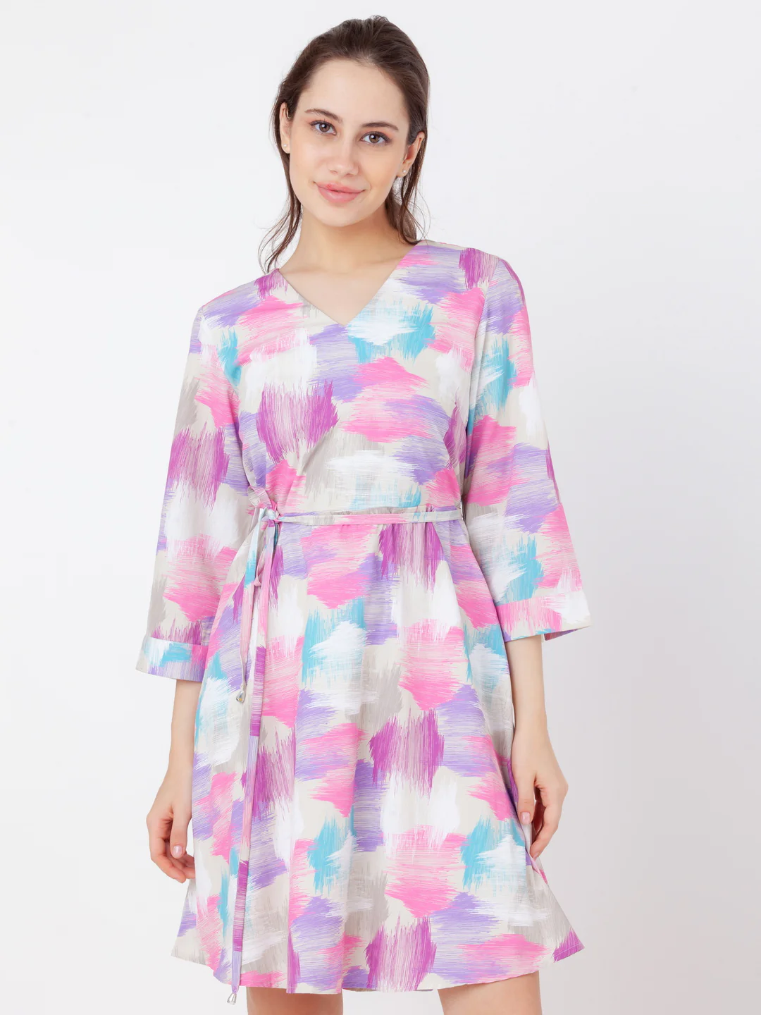White Printed A-Line Short Dress - Image 2