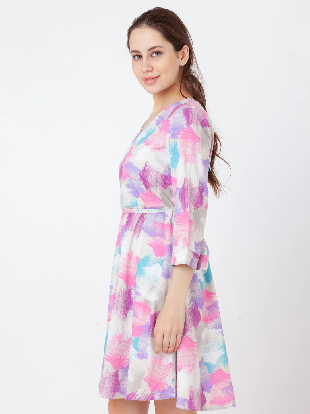 White Printed A-Line Short Dress - Image 3