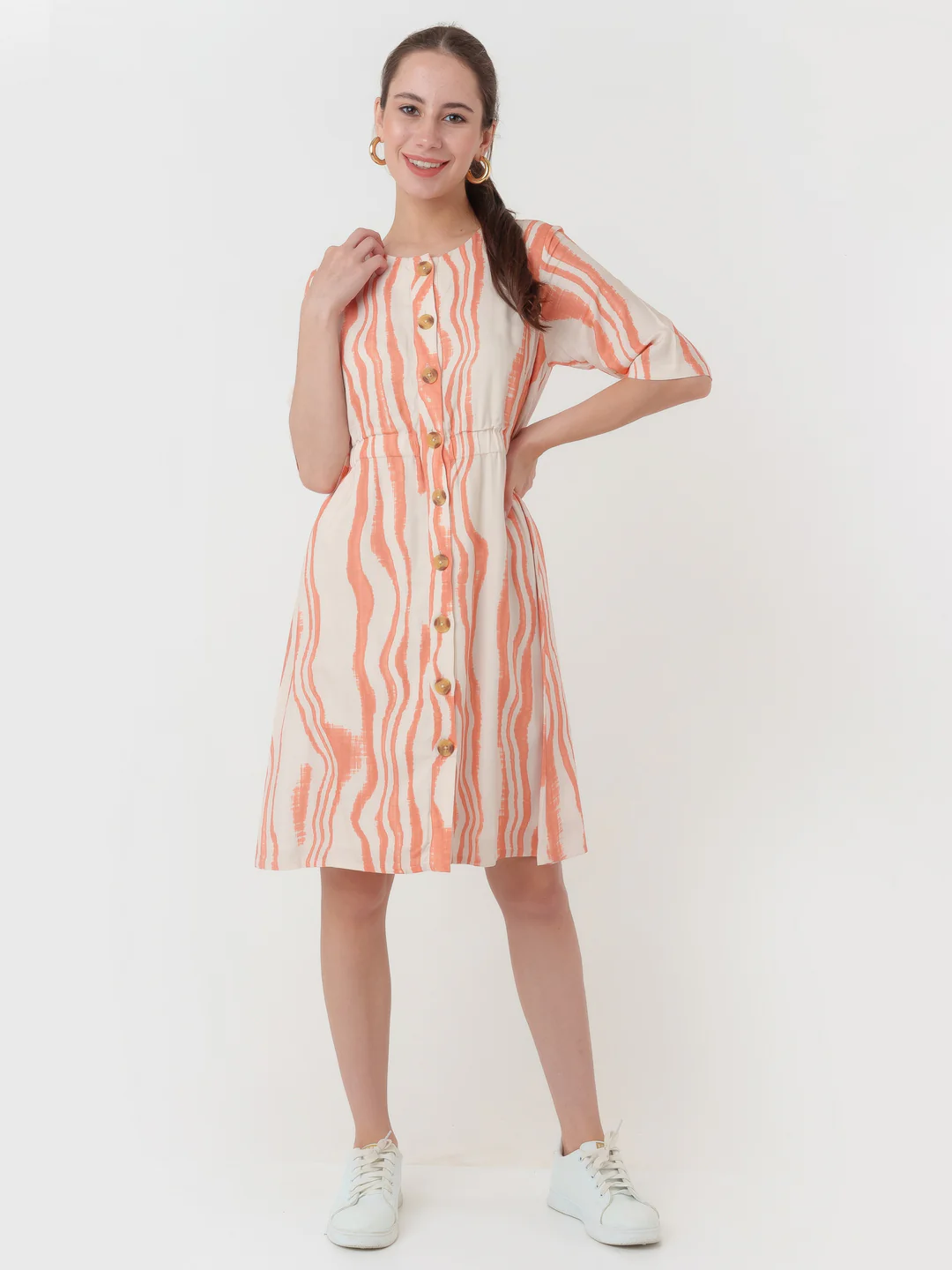 White Printed A-Line Short Dress