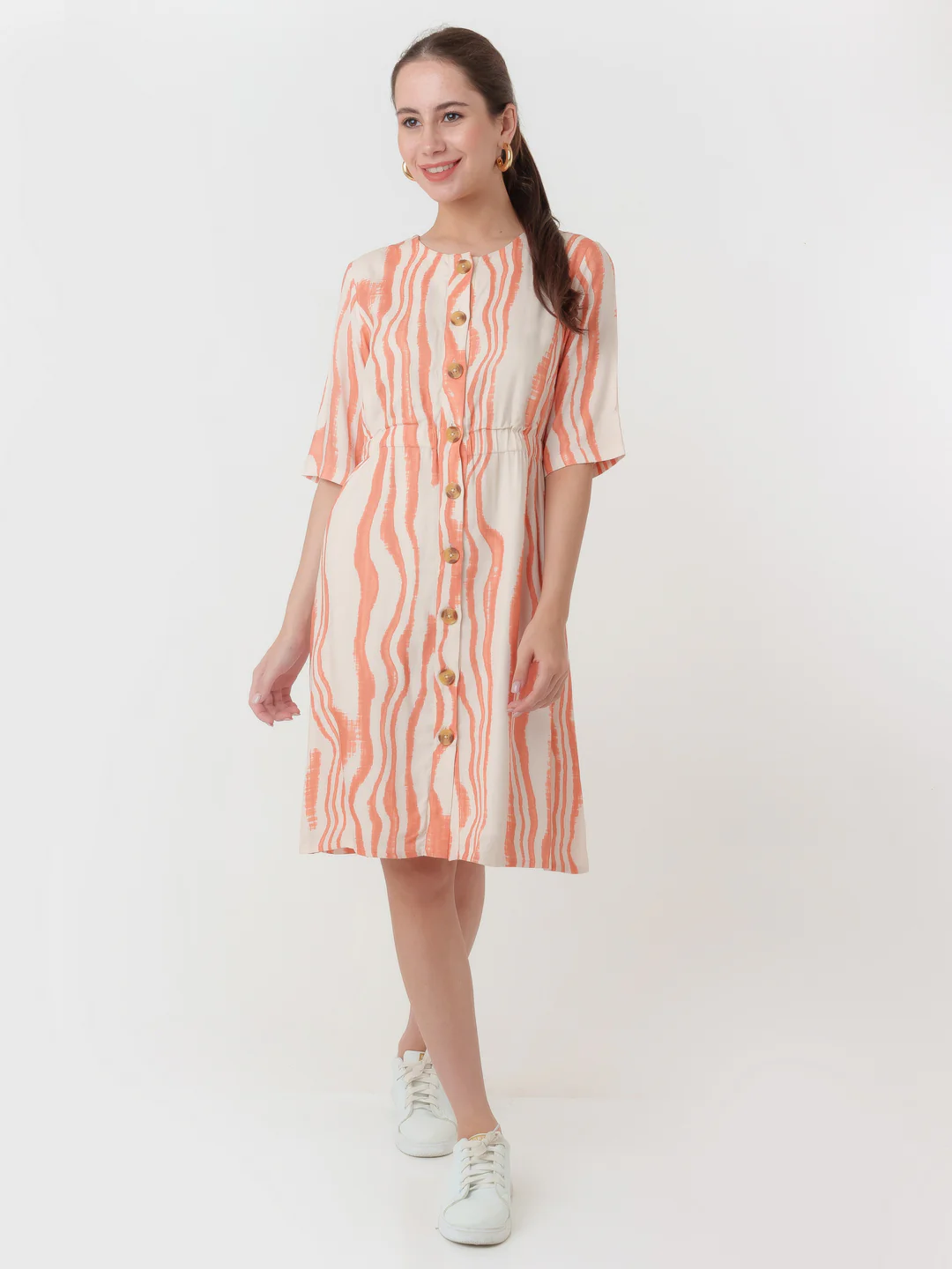 White Printed A-Line Short Dress - Image 5
